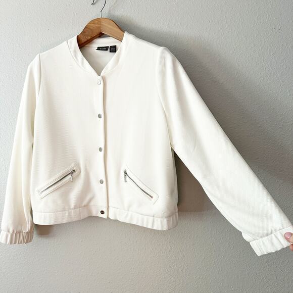 Chico's Size 1 Travelers Collection Textured Knit Bomber Jacket Women's Size Med - Picture 2 of 12